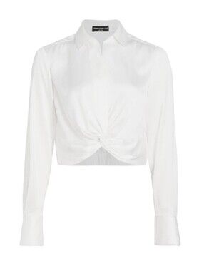 Generation Love Jordyn Satin Twisted Blouse Open Neck Collar Long